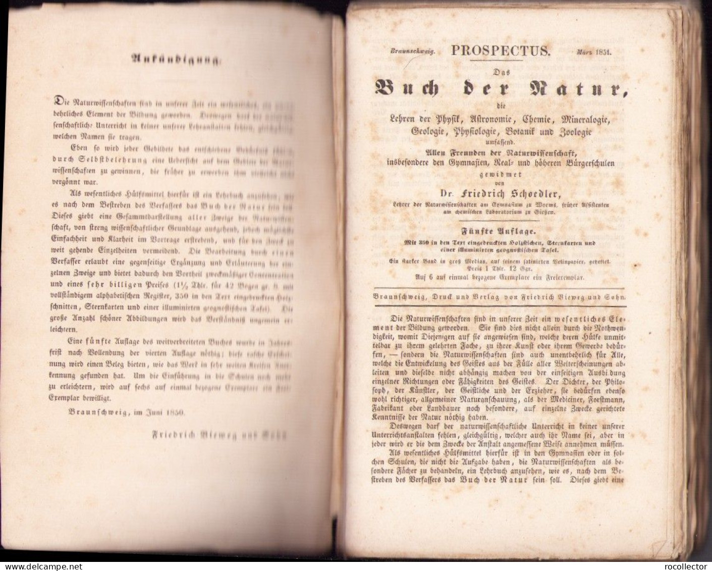 Das Buch Der Natur, Die Lehren Der Physik, Astronomie, Chemie, Mineralogie, Geologie ... Von Friedrich Schoedler 1850 - Oude Boeken