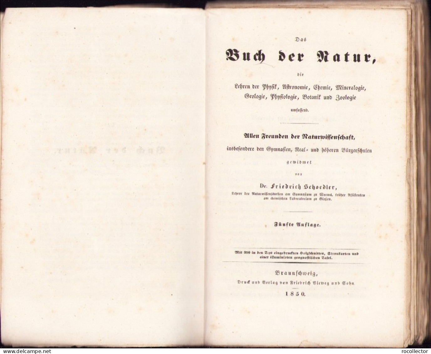 Das Buch Der Natur, Die Lehren Der Physik, Astronomie, Chemie, Mineralogie, Geologie ... Von Friedrich Schoedler 1850 - Alte Bücher