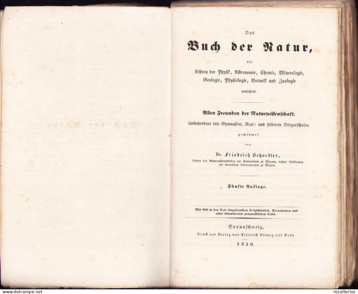 Das Buch Der Natur, Die Lehren Der Physik, Astronomie, Chemie, Mineralogie, Geologie ... Von Friedrich Schoedler 1850 - Livres Anciens