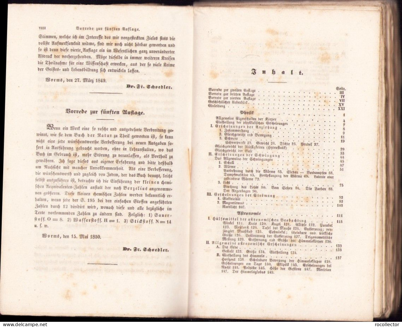 Das Buch Der Natur, Die Lehren Der Physik, Astronomie, Chemie, Mineralogie, Geologie ... Von Friedrich Schoedler 1850 - Libri Vecchi E Da Collezione