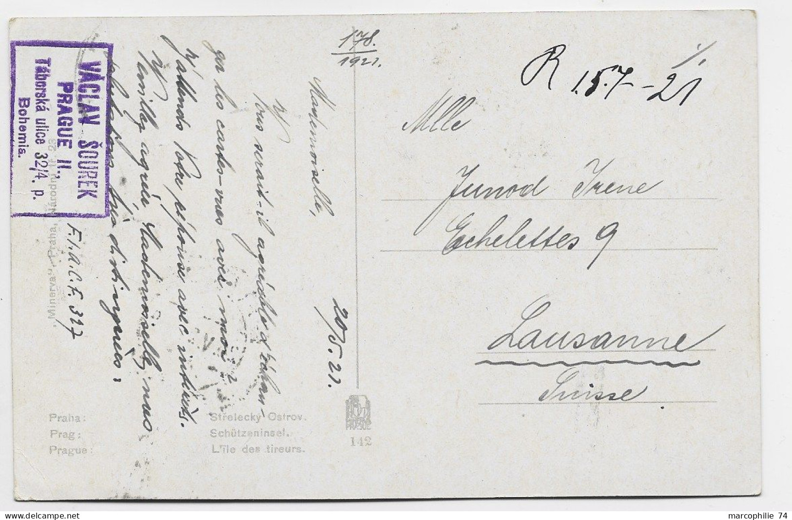 CESKOSLOVENSKO CSP 50 SOLO  AU RECTO CARTE PRAHA  1921 TO SUISSE - Briefe U. Dokumente