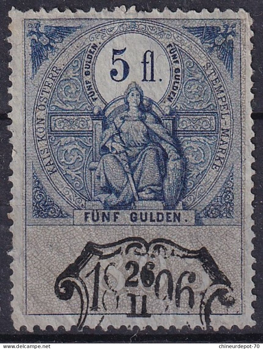 ÖSTERREICH Fiscaux Steuer 5 FL FÜNF GULDEN EN 1896 - Revenue Stamps