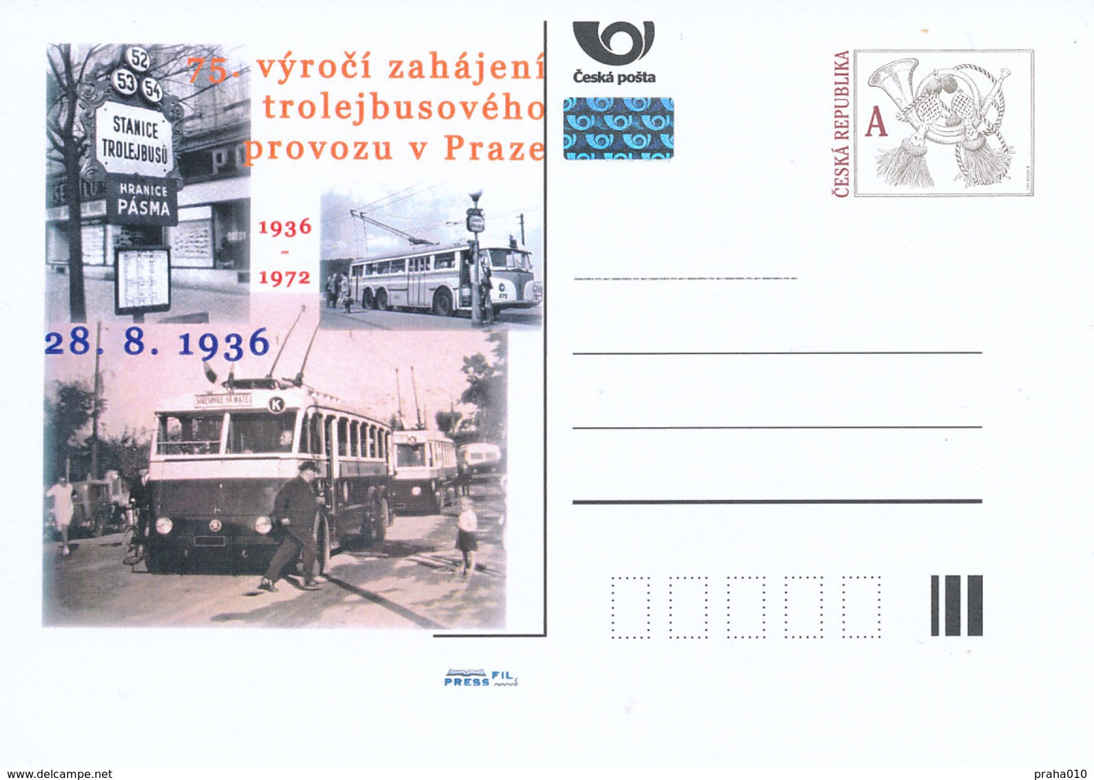 Rep. Ceca / Cart. Postali (Pre2011/37) 75 ° Anniversario Dell'inizio Del Traffico Di Filobus A Praga (1936) - Busses