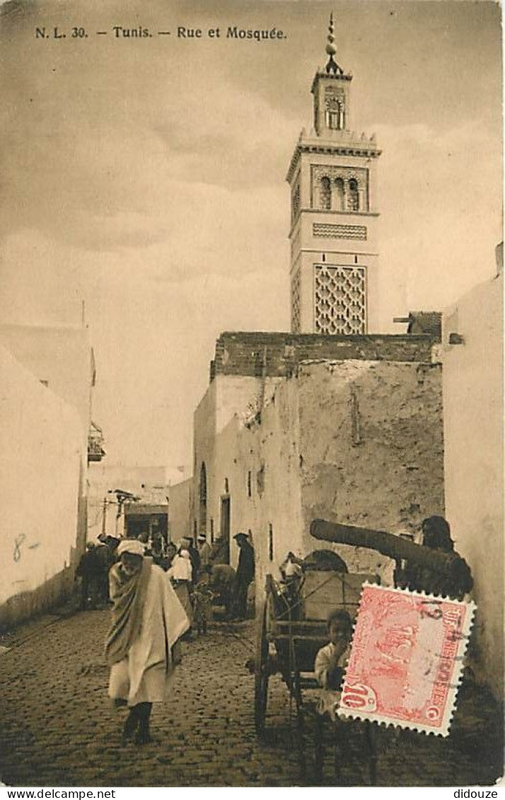 Tunisie - Tunis - Rue Et Mosquée - Animée - CPA - Oblitération Ronde De 1912 - Voir Scans Recto-Verso - Tunisia
