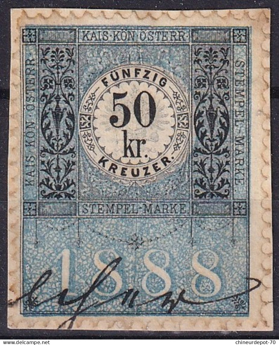 ÖSTERREICH Fiscaux Steuer FÜNFZIG 50 Kr KREUZER STEMPEL MARKE 1888 KAIS KÖN ÖSTERR - Fiscali