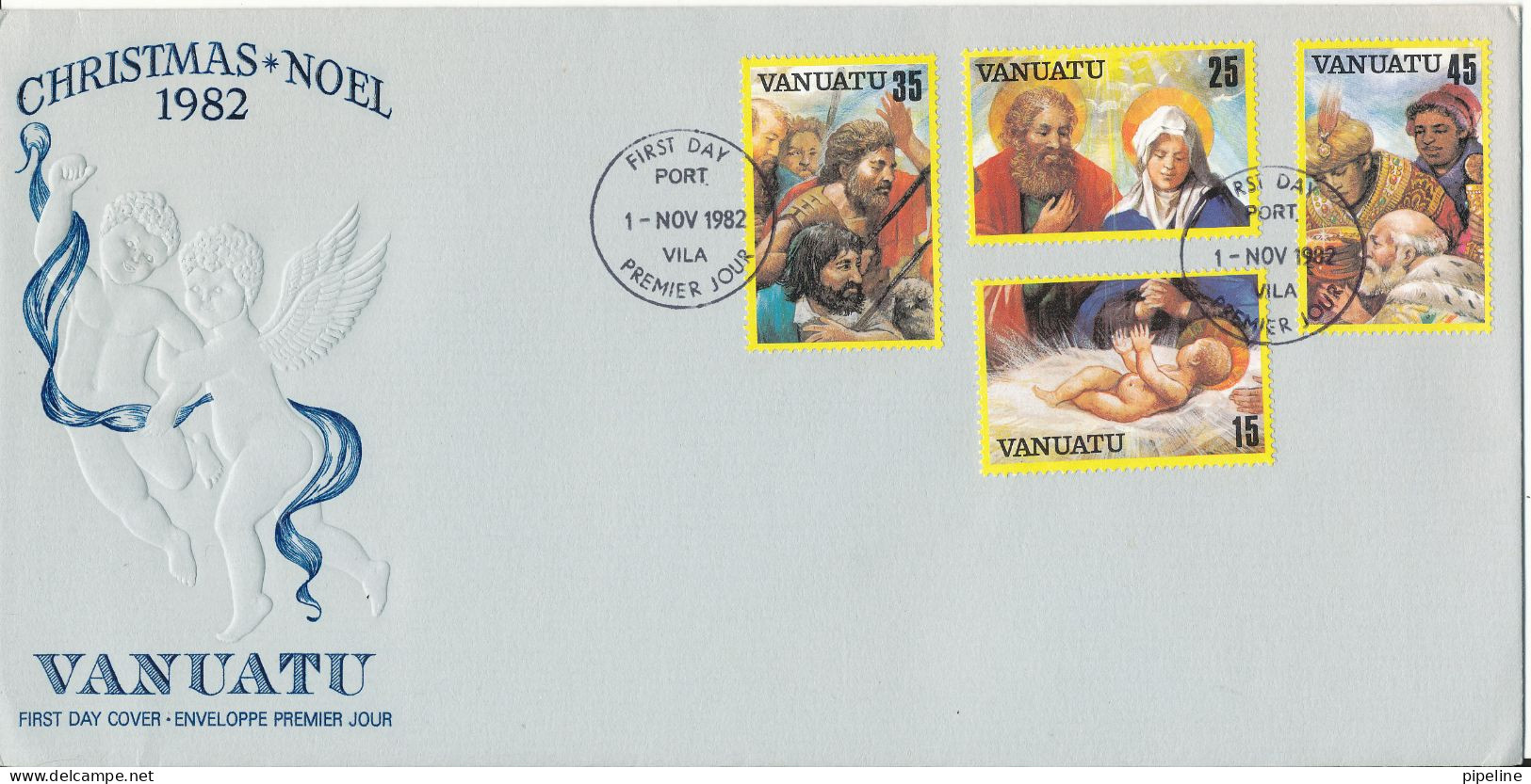 Vanuatu FDC 1-11-1982 Set Of 4 Christmas Stamps With Special Cachet - Vanuatu (1980-...)