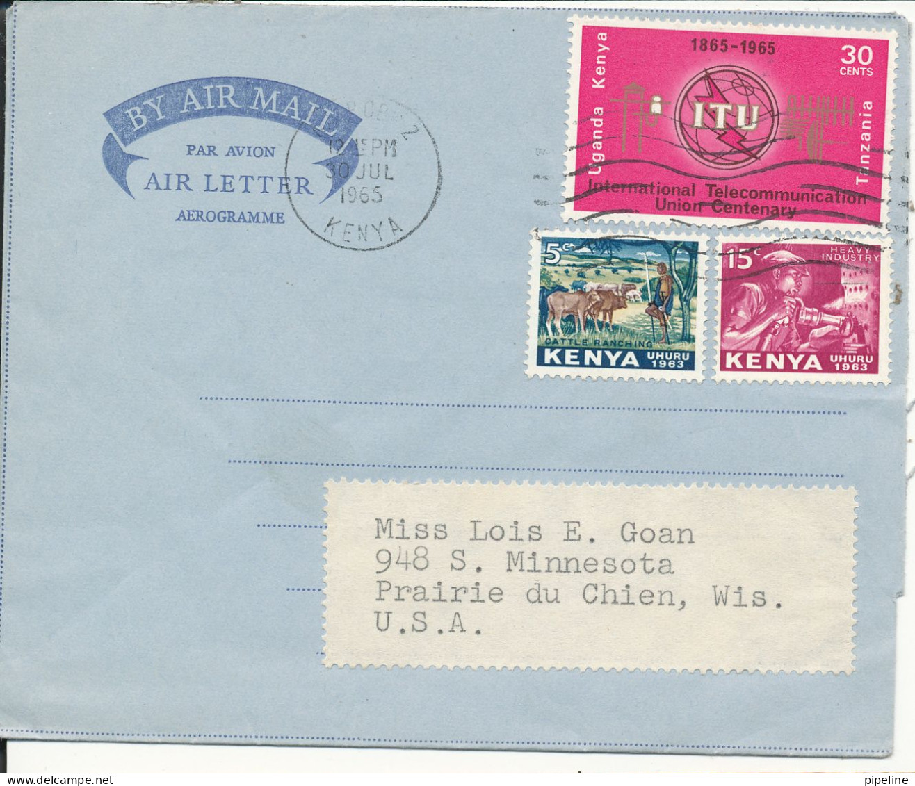 Kenya Aerogramme Airletter Sent To USA Nairobi 30-7-1965 Topic Stamps - Kenya (1963-...)