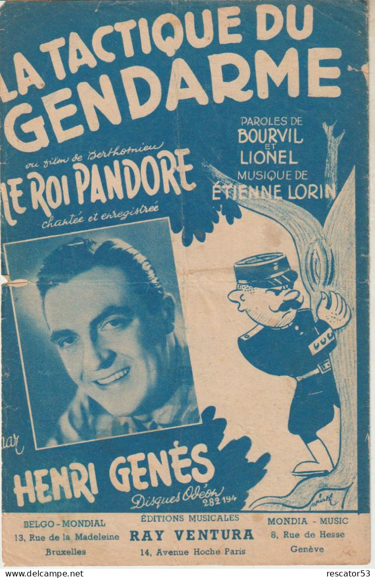 Partition La Tactique Du Gendarme Tiré Du Film Le Roi Pandore Bourvil - Cancionero