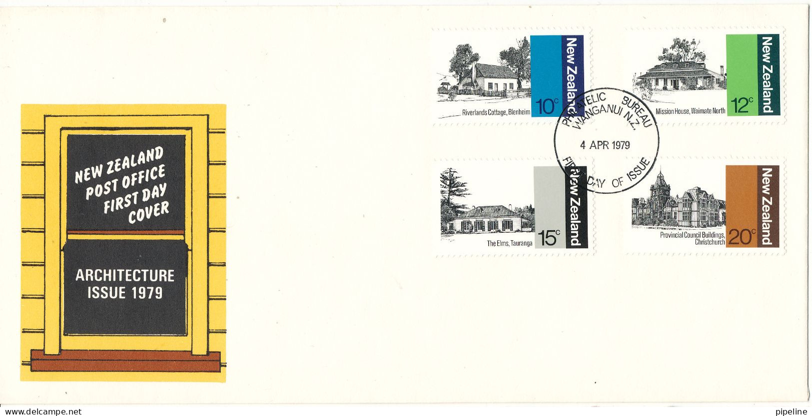 New Zealand FDC 4-4-1979 Architecture Complete Set Of 4 With Cachet - FDC