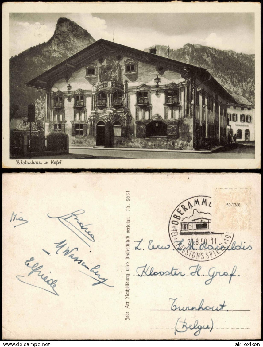 Ansichtskarte Oberammergau Pilatushaus Blick Zum Kofel 1950 - Oberammergau