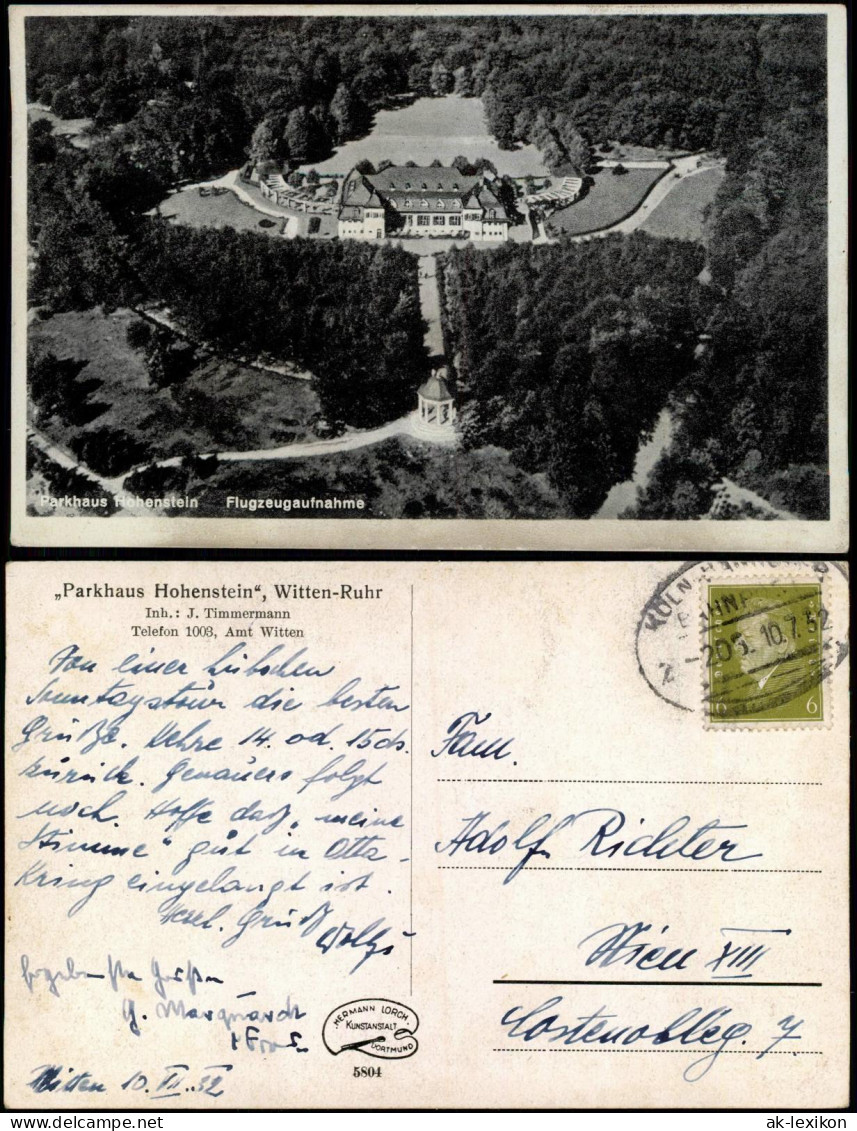 Ansichtskarte Witten (Ruhr) Luftbild „Parkhaus Hohenstein“ 1932 Bahnpoststempel - Witten