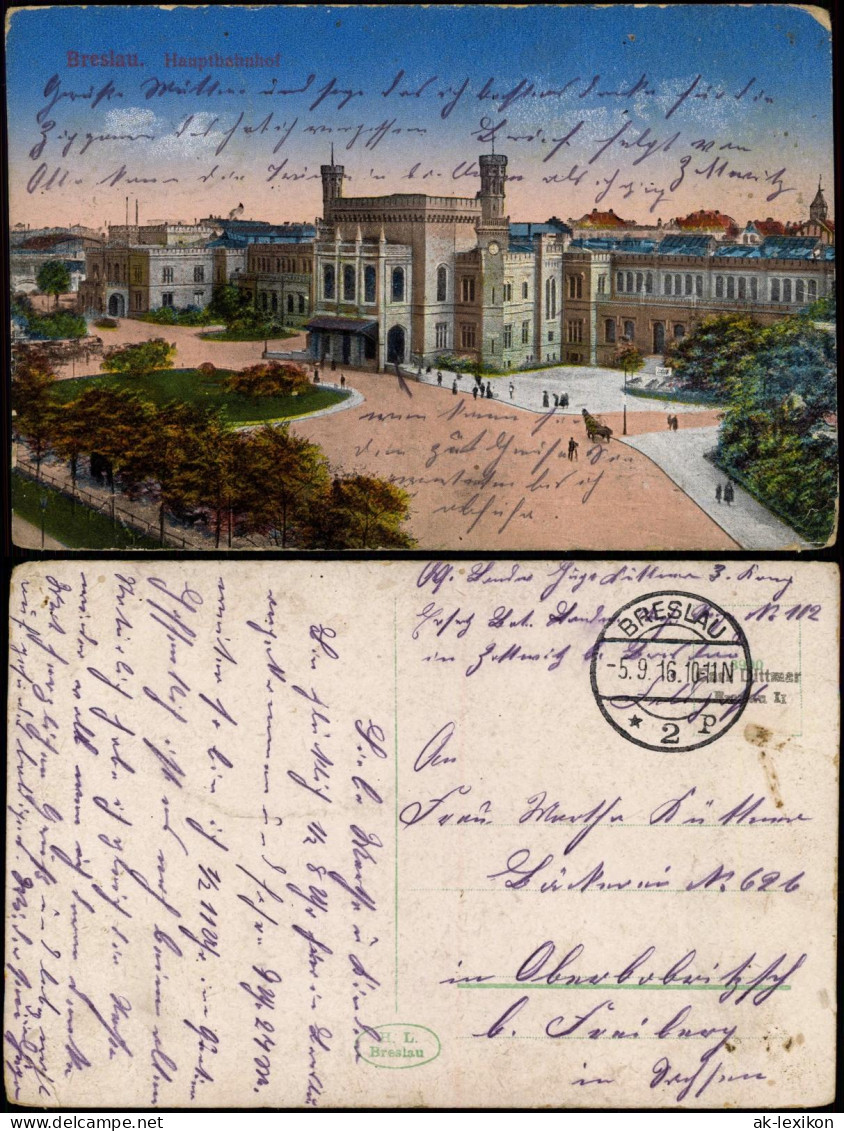 Postcard Breslau Wrocław Partie Am Hauptbahnhof 1916 - Schlesien