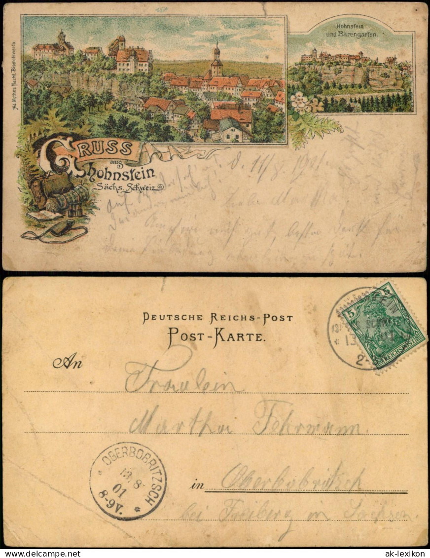 Litho AK Hohnstein (Sächs. Schweiz) Stadt, Bärengarten - Gruss Aus 1901 - Hohnstein (Saechs. Schweiz)