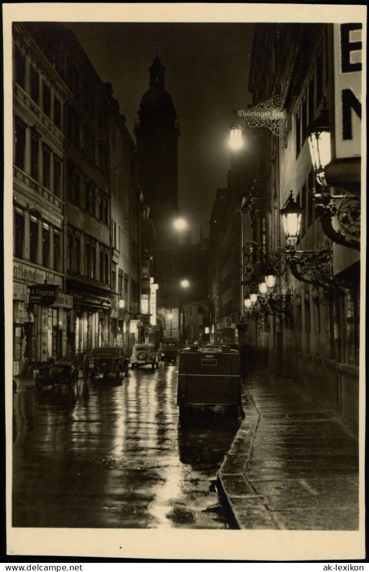 Ansichtskarte Leipzig Thüringer Hof, Straße Bei Nacht Und Regen 1932 - Leipzig