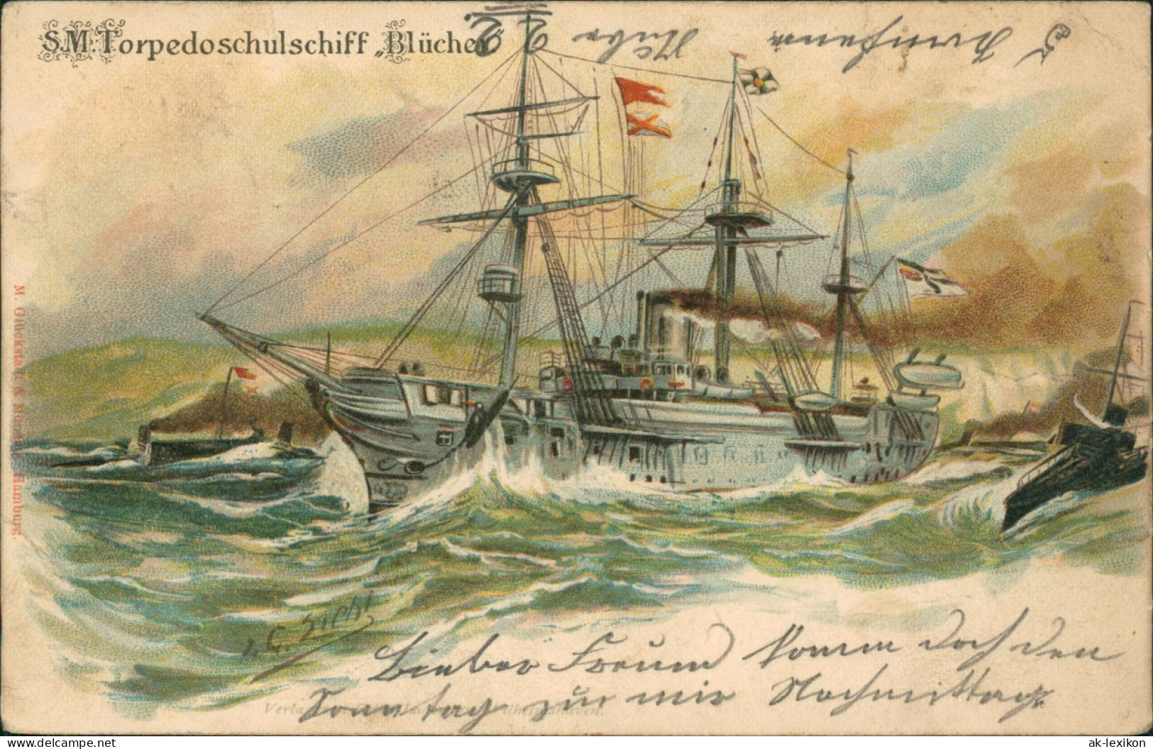 S.M. Torpedoschulschiff Blücher Schiffe Kriegsschiffe Marine Künstlerkarte 1907 - Guerre