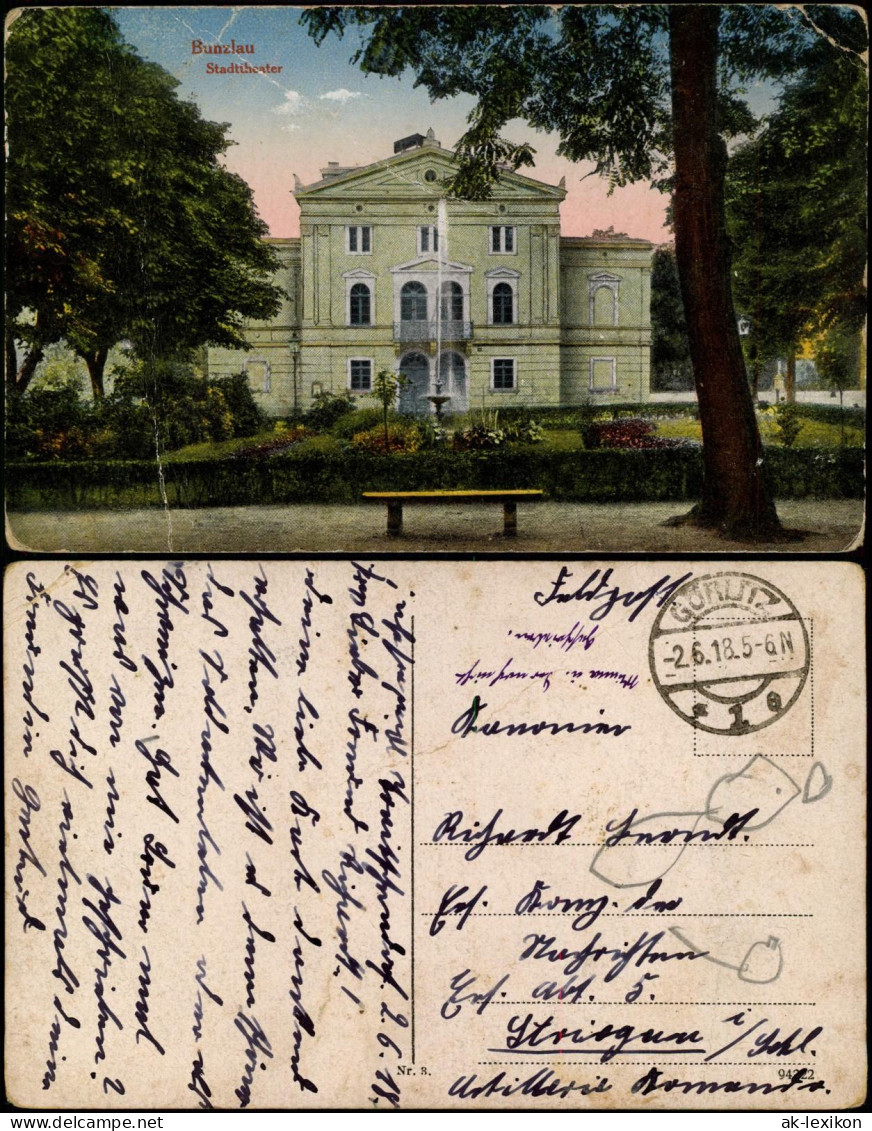 Postcard Bunzlau Bolesławiec Theater 1918  Gel Feldpost Görlitz - Schlesien