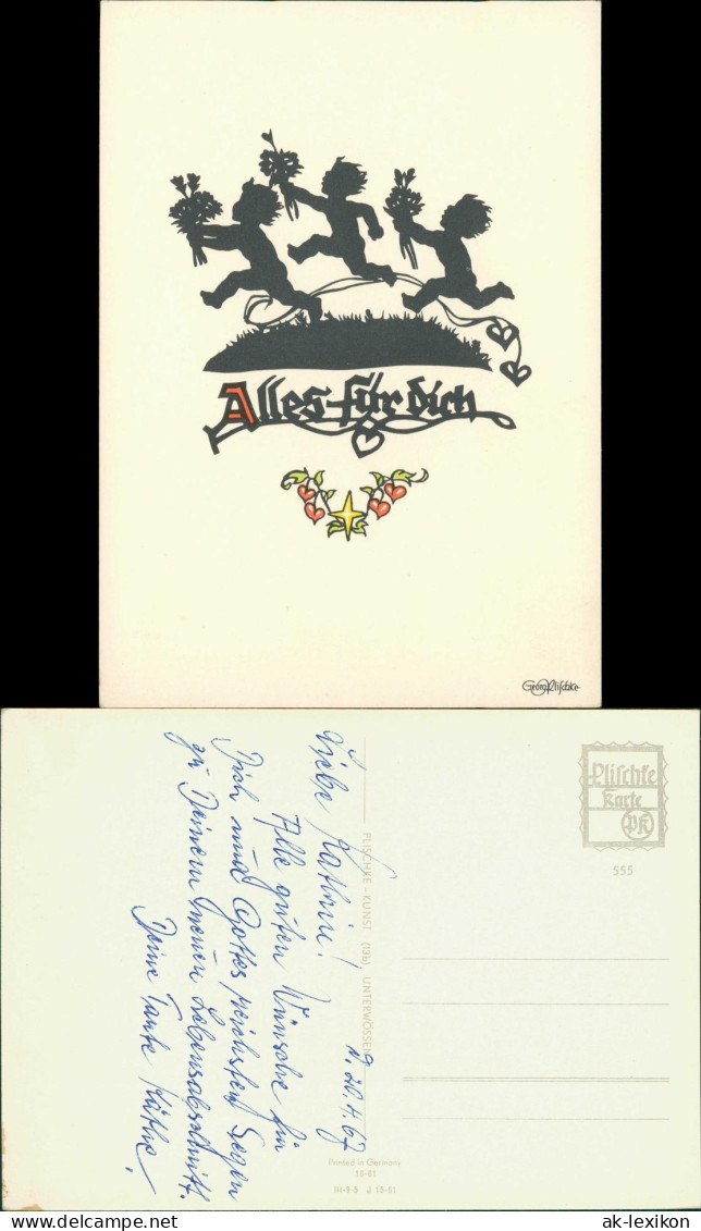 Scherenschnitt Schattenschnitt Ak Alles Für Dich Plischke Künstlerkarte 1951 - Silhouetkaarten