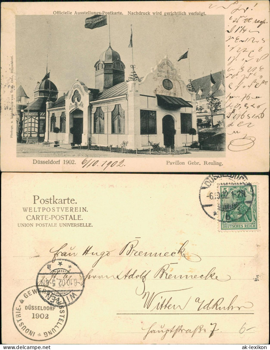 Düsseldorf Officielle Ausstellungs-Postkarte Pavillon Gebr. Reuling 1902 - Duesseldorf