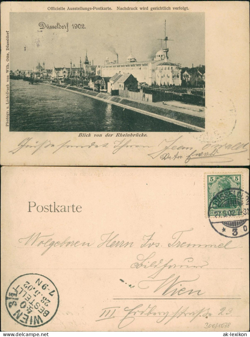 Düsseldorf Officielle Ausstellungs-Postkarte Blick Von Der Rheinbrücke. 1902 - Düsseldorf