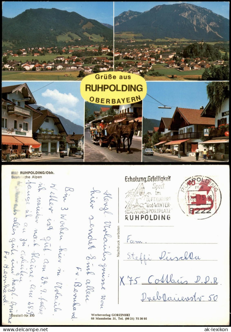 Ansichtskarte Ruhpolding Mehrbild: Straße, Restaurant, Fuhrwerk 1975 - Ruhpolding