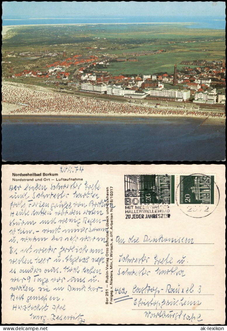 Ansichtskarte Borkum Luftbild Strand Hotels 1974 - Borkum