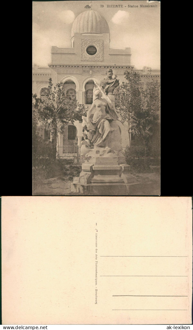 Postcard Bizerte بنزرت Denkmal, Statue Massicault 1910 - Tunisie