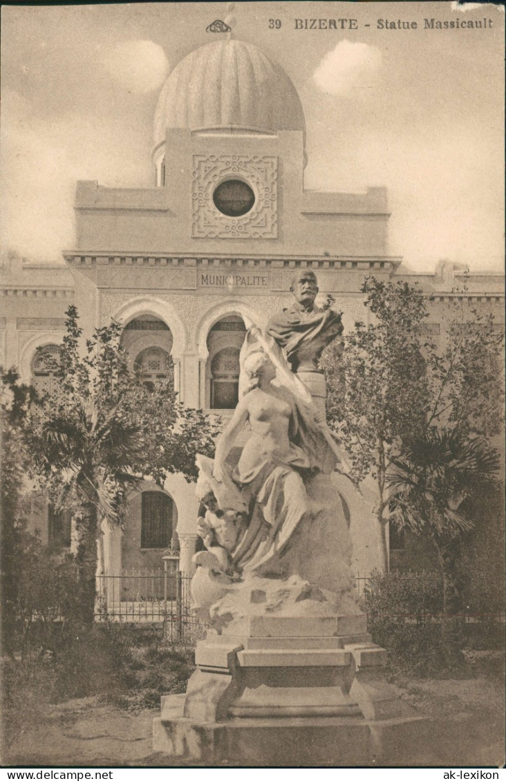 Postcard Bizerte بنزرت Denkmal, Statue Massicault 1910 - Tunesië