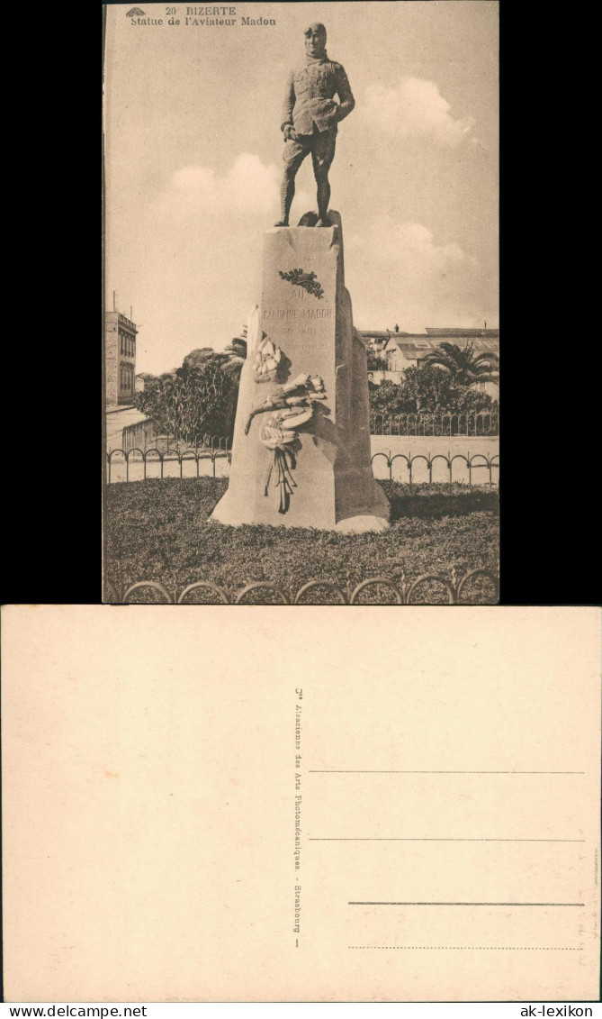 Bizerte بنزرت Ortsansicht Denkmal Statue De L'Aviateur Madon 1910 - Tunisie