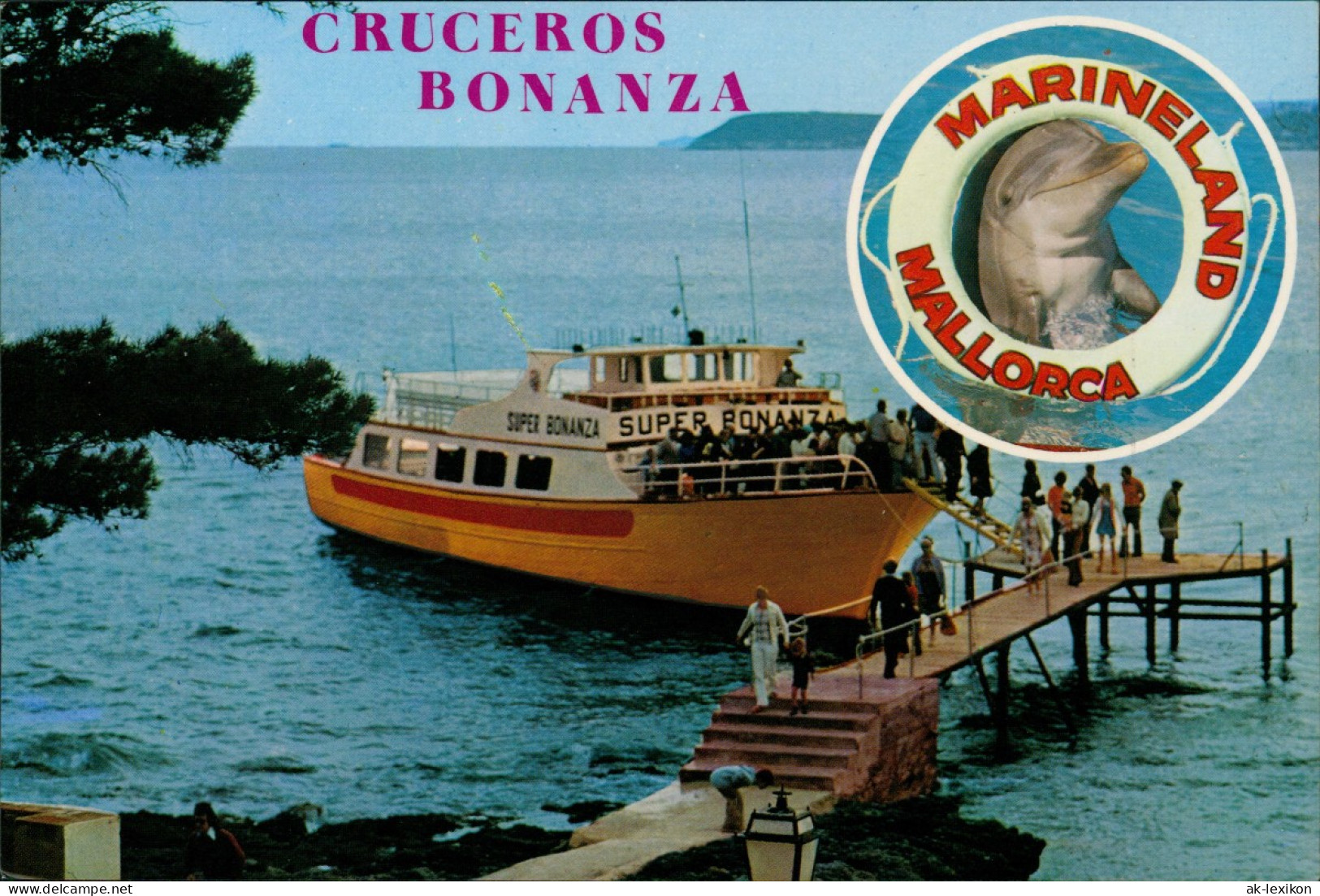 Postales Mallorca BONANZA MARIN, Schiff Schiffsausflug Delfin 1980 - Autres & Non Classés