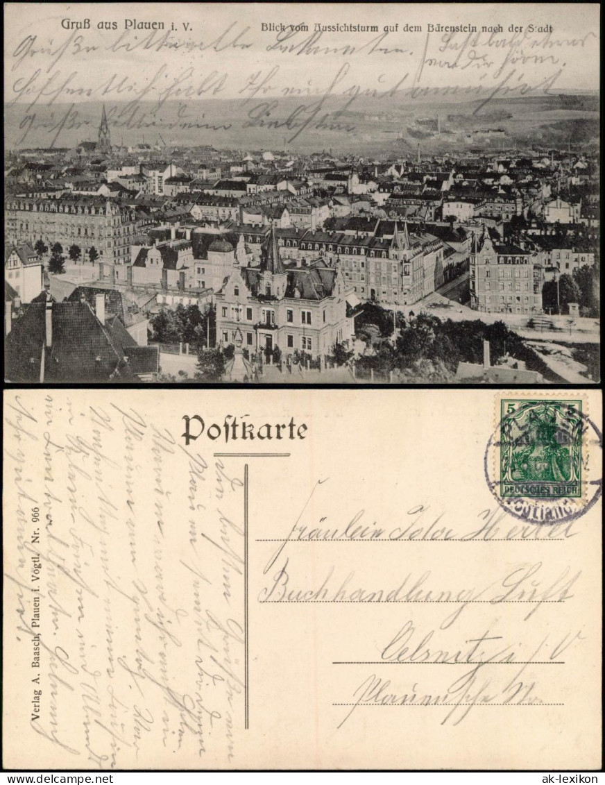 Ansichtskarte Plauen (Vogtland) Straßenblick Und Totale Vom Bärenstein 1909 - Plauen