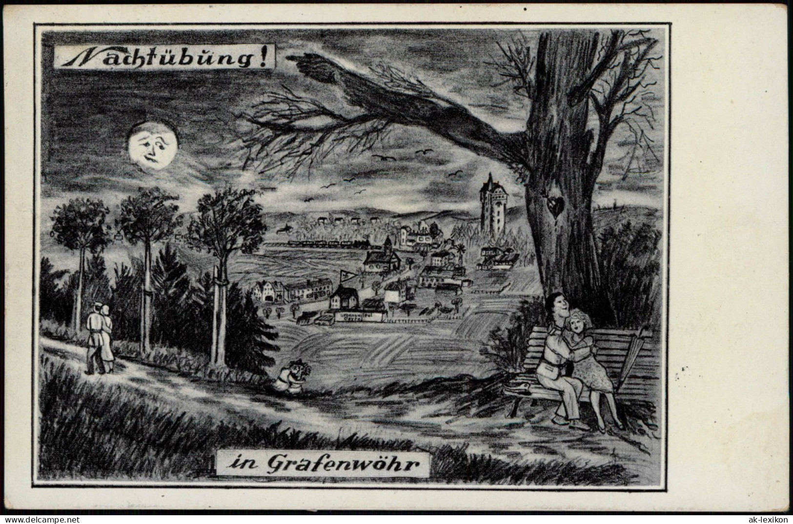 Grafenwöhr Truppenübungsplatz Nachtübung Scherz-Künstlerkarte 1938 - Grafenwoehr