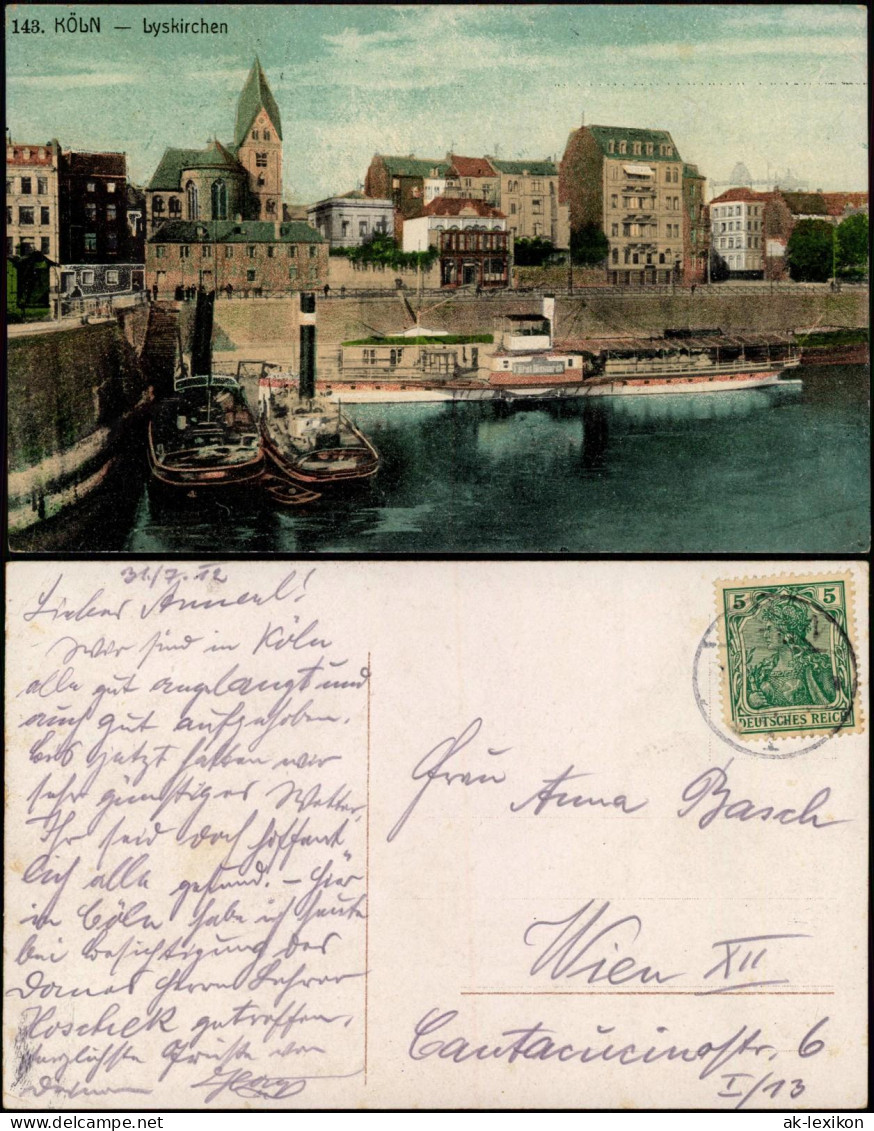 Ansichtskarte Köln Lyskirchen - Rheindampfer 1912 - Köln