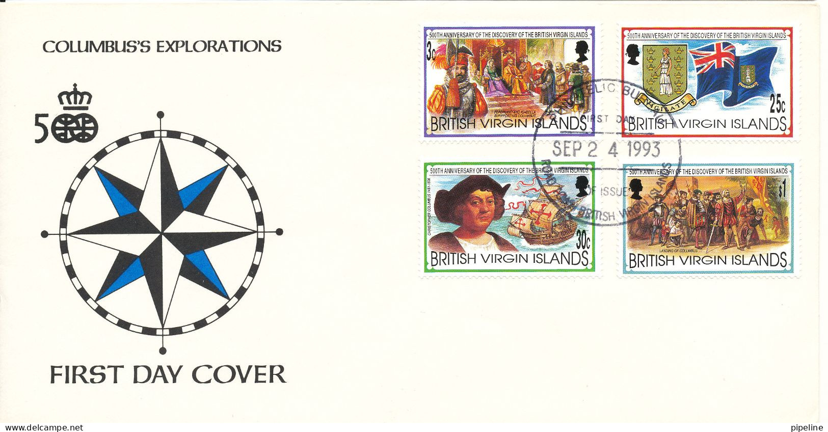 British Virgin Island FDC 2-9-1993 Colombus's Explorations With Cachet - Iles Vièrges Britanniques