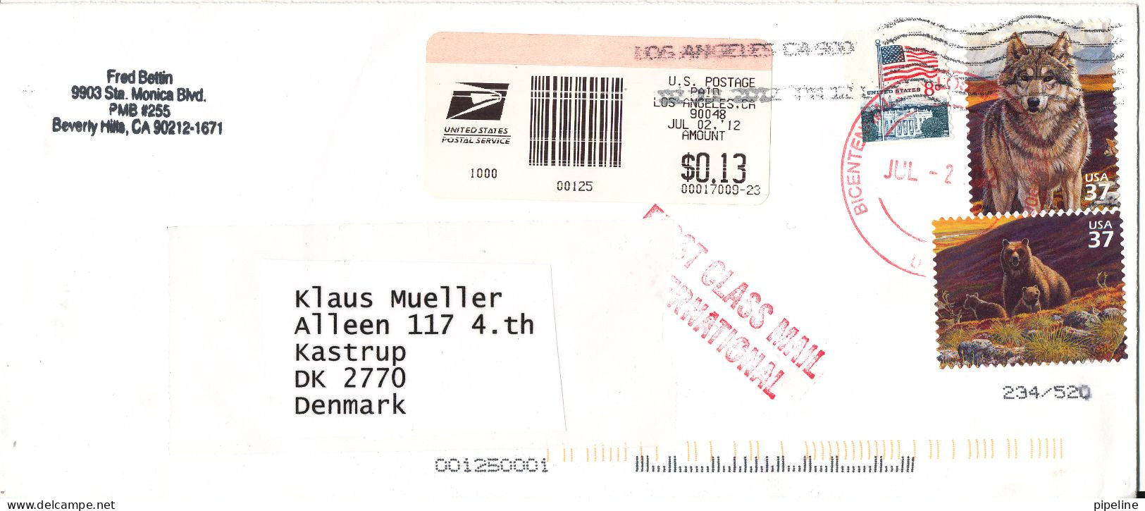 USA Registered Cover Sent First Class Mail To Denmark 2-7-2012 Topic Stamps - Brieven En Documenten