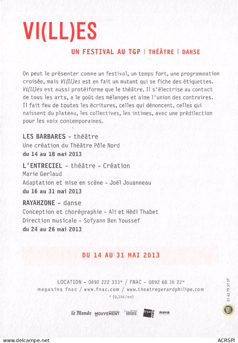 VILLES Un Festivales Au TGP Saint Denis 18(scan Recto-verso) MB2312 - Publicité