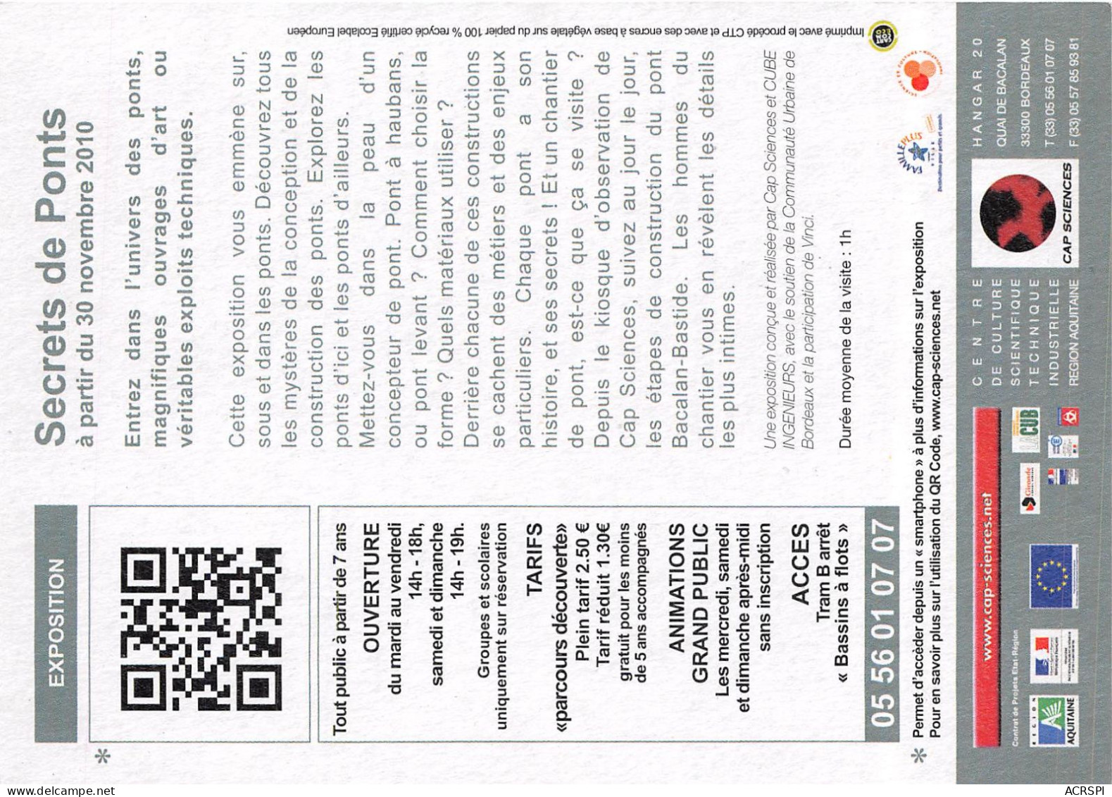 Secrets De Ponts CAP SCIENCES EXPOSITION 26(scan Recto-verso) MB2311 - Publicité