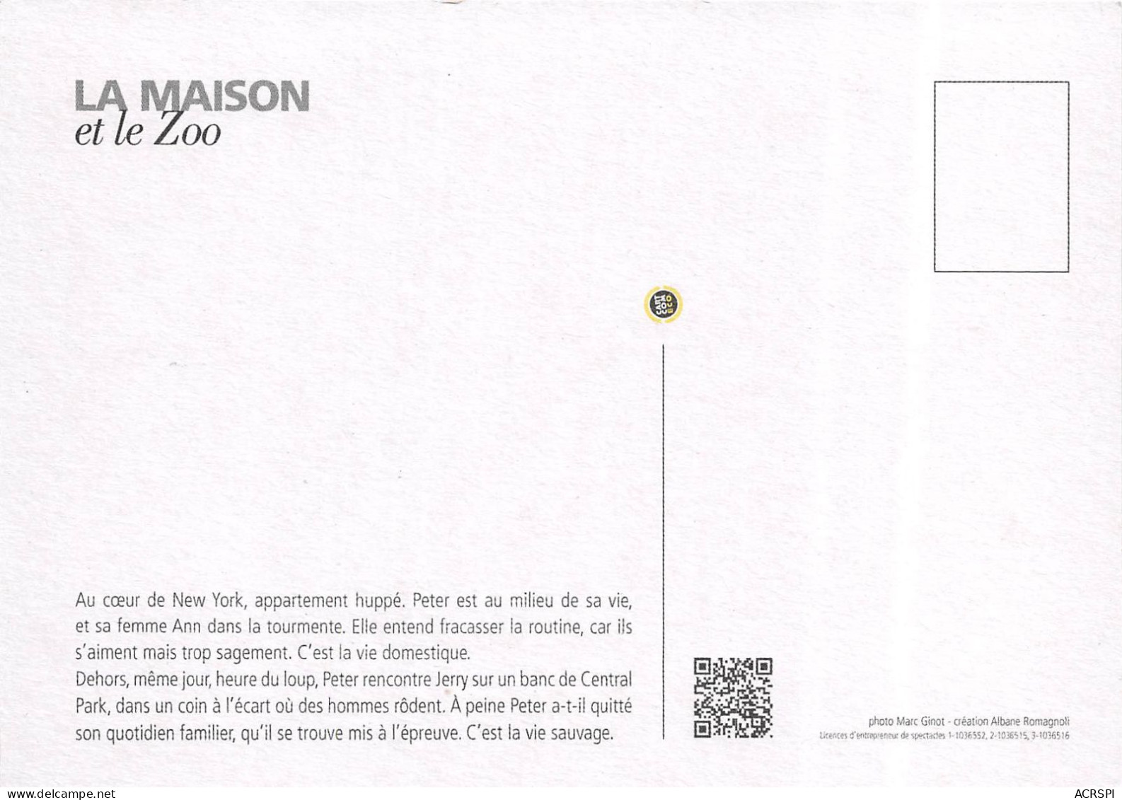 EDWARD ALBEE LA MAISON ET LE ZOO 30(scan Recto-verso) MB2310 - Publicité