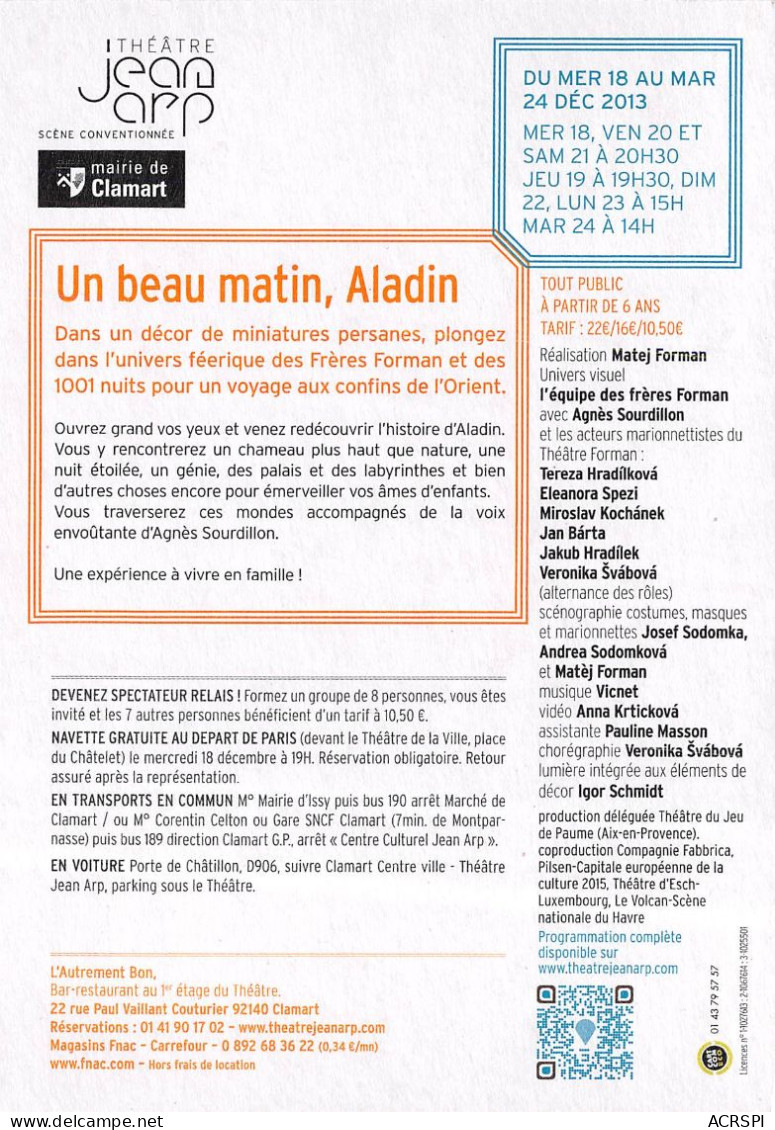 CLAMART Theatre Jean Arp Un Beau Matin Aladin 16(scan Recto-verso) MB2310 - Publicité