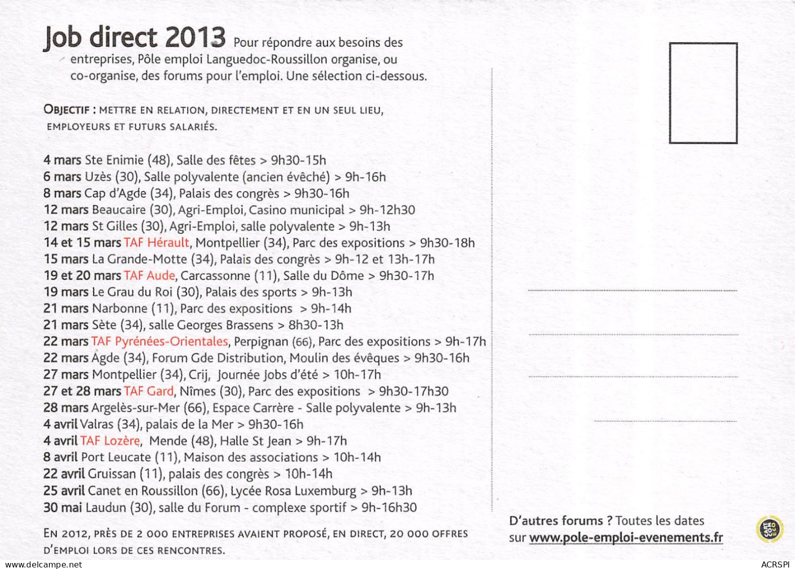 LANGUEDOC ROUSSILLON JOB DIRECT 2013 10(scan Recto-verso) MB2310 - Publicité