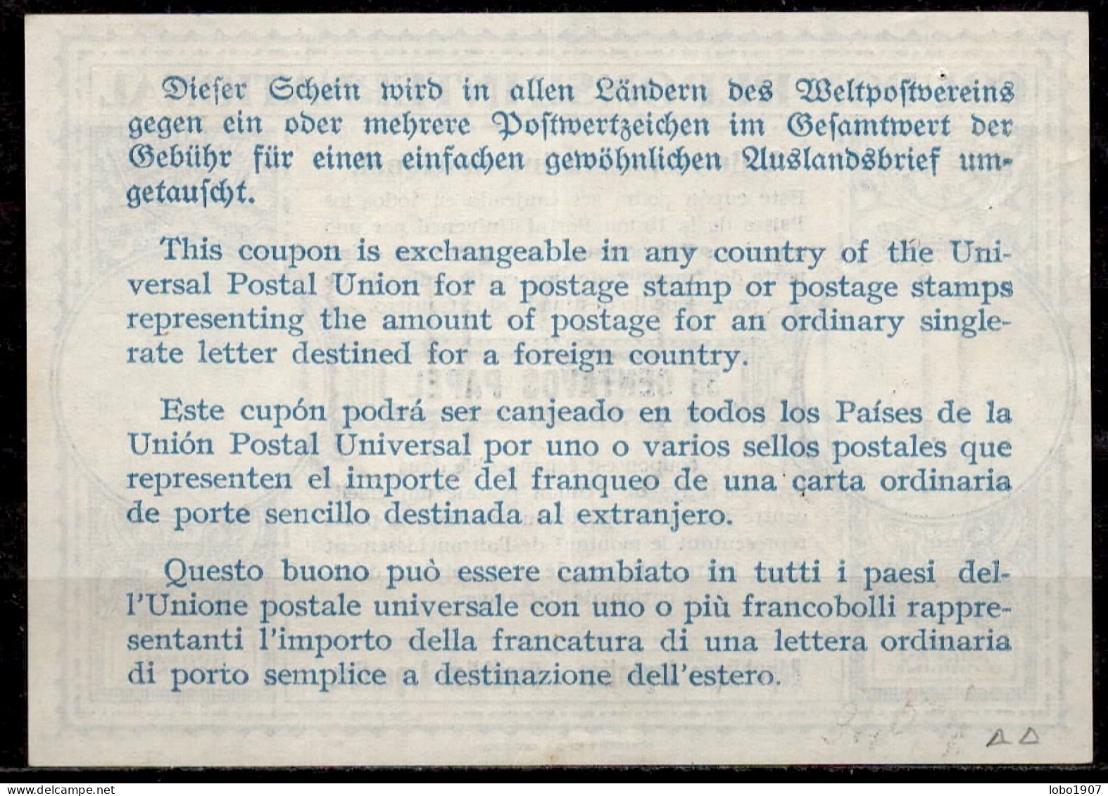 ARGENTINE ARGENTINA  1948, Lo14  35 CENTAVOS International Reply Coupon Reponse Antwortschein Vale Respuesta  IRC IAS O - Interi Postali