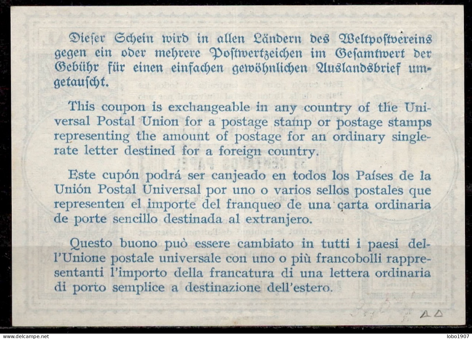 ARGENTINE ARGENTINA  1948, Lo14  35 CENTAVOS International Reply Coupon Reponse Antwortschein Vale Respuesta  IRC IAS O - Postal Stationery