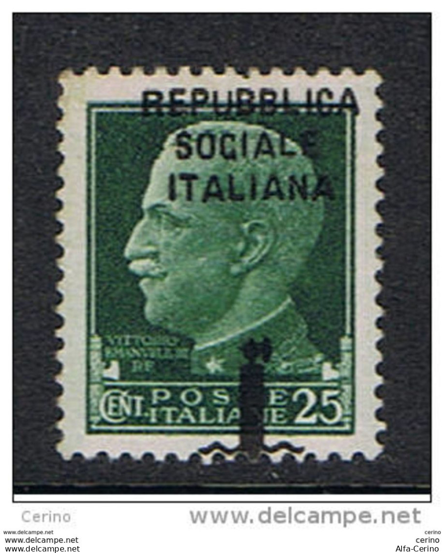 R.S.I.  VARIETA':  1944  SOPRASTAMPATO -  25 C. VERDE  L. - SOPRASTAMPA  IN  ALTO  -  SASS. 491 Pf - Nuovi