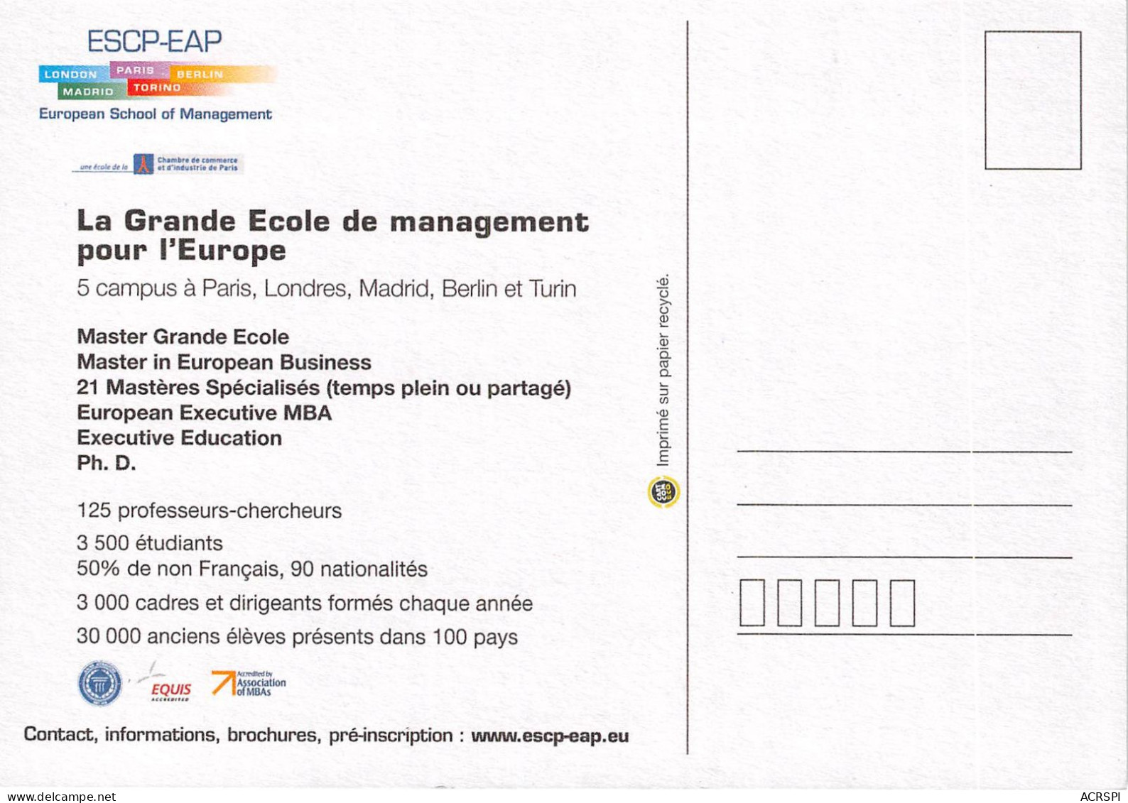 ESCP EAP Ecole De Management Pour L Europe, PARIS 4(scan Recto-verso) MB2322 - Publicité