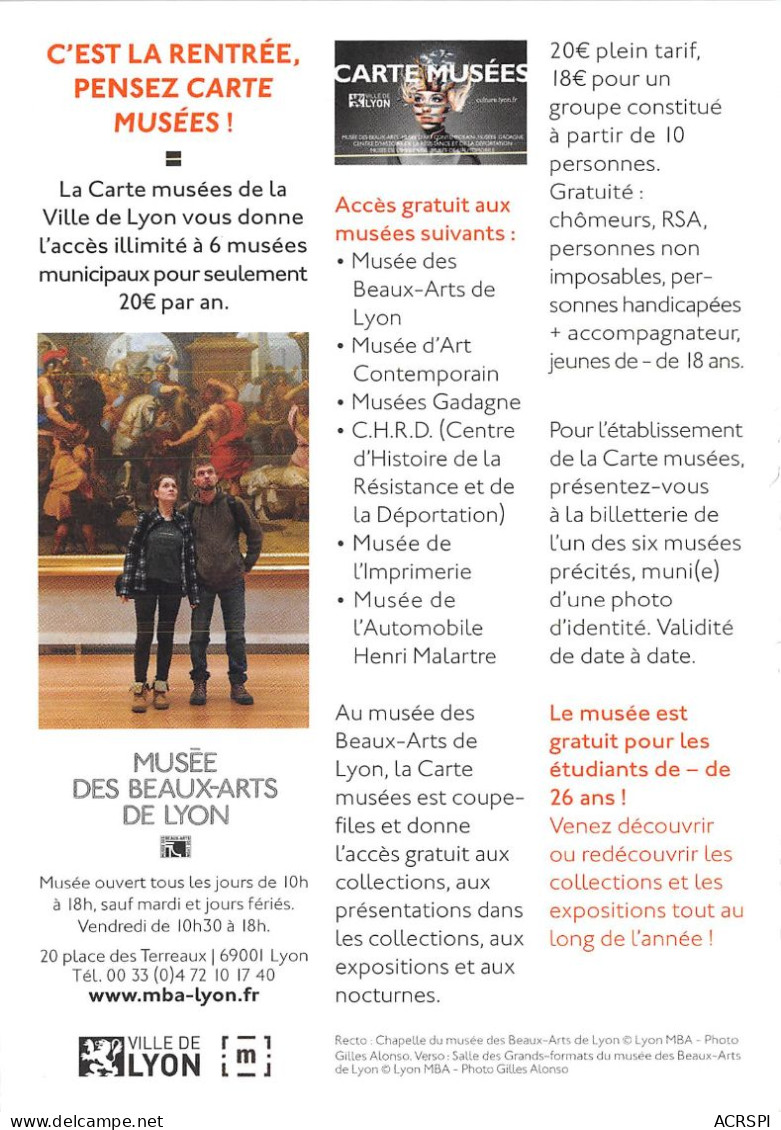 MUSEE DES BEAUX ARTS DE LYON C Est La Rentree Pensez Carte Musees 27(scan Recto-verso) MB2321 - Reclame