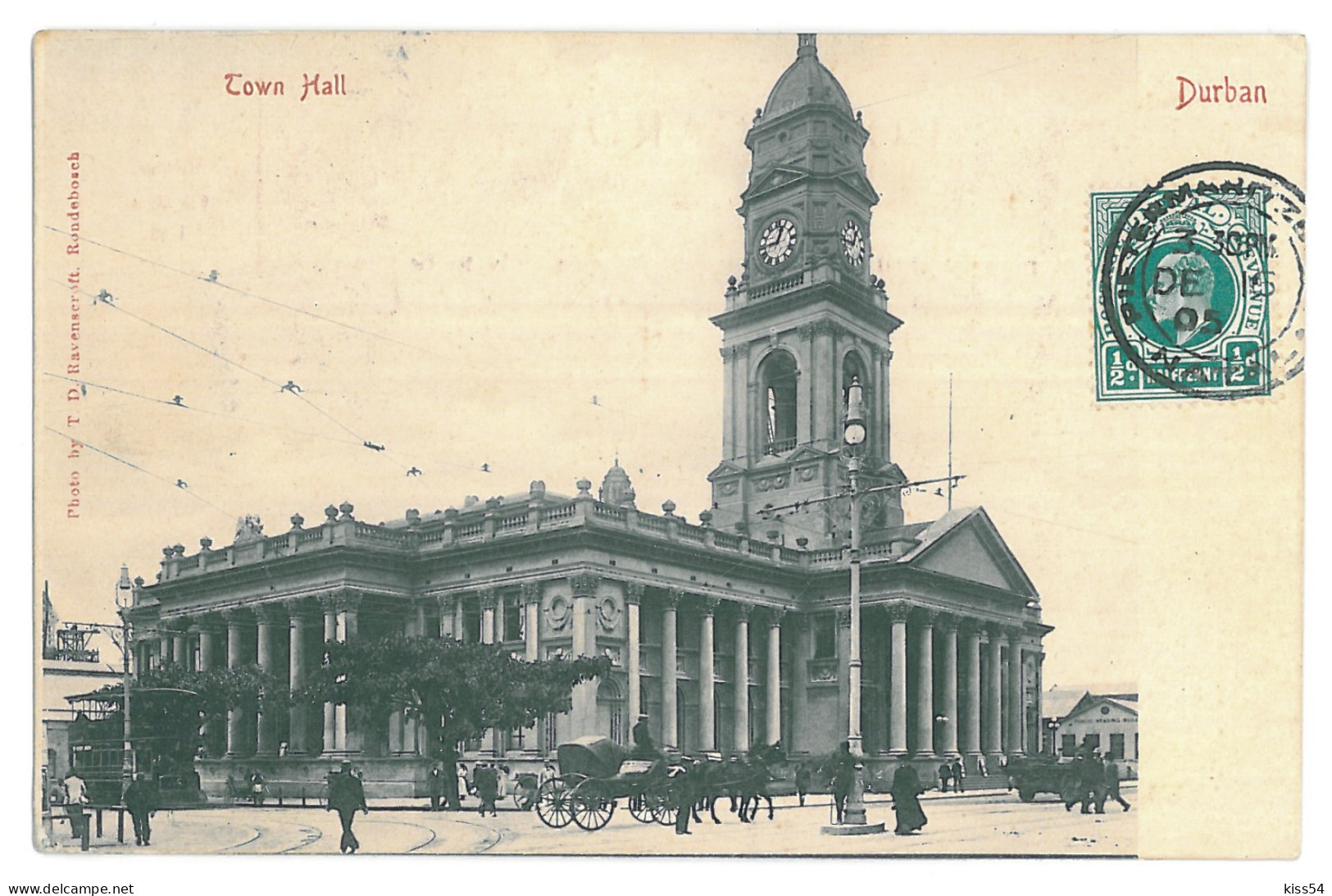 A 90 - 12073 - DURBAN, Town Hall - Old Postcard Used - 1903 - TCV - Afrique Du Sud