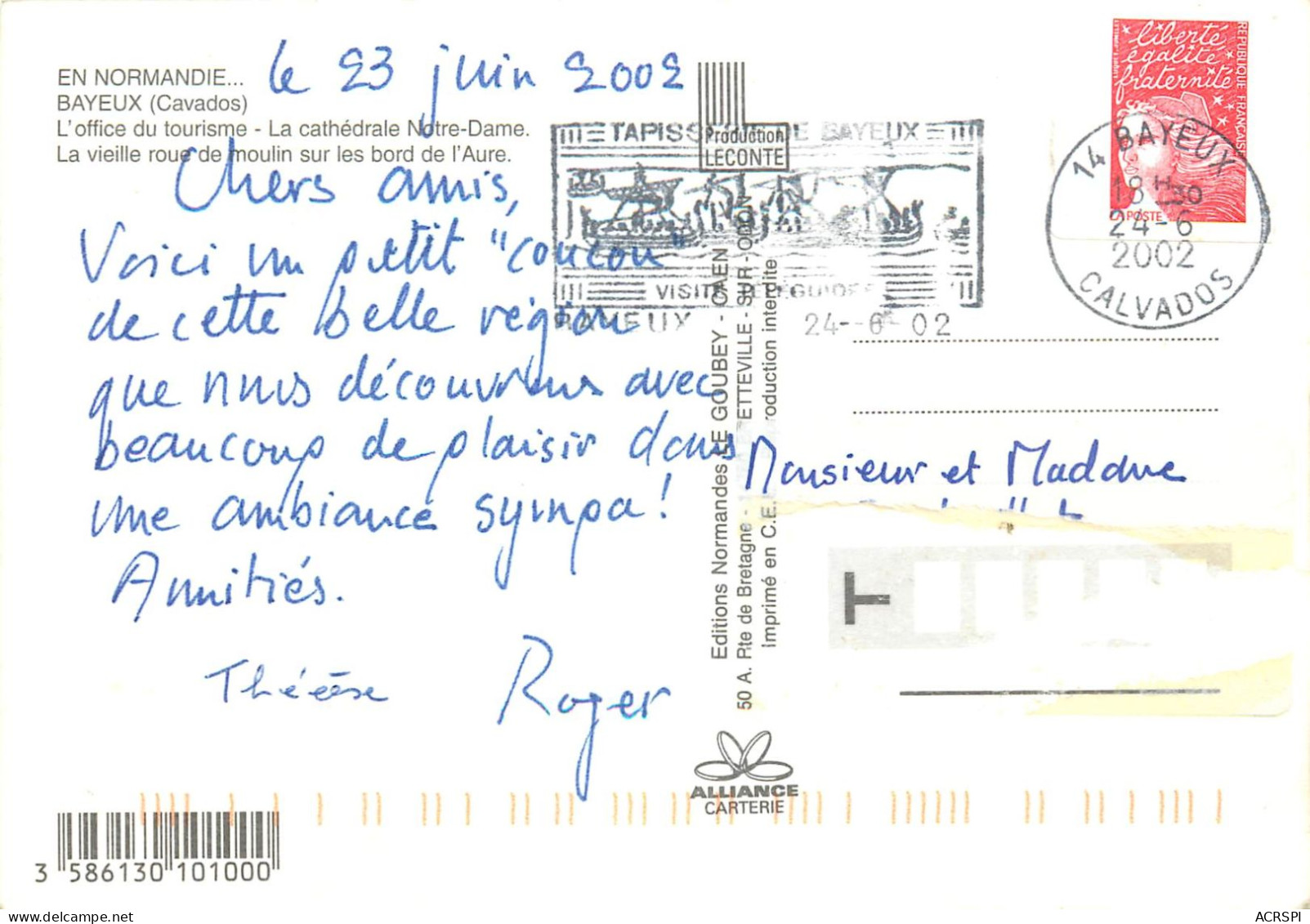 BAYEUX L Office Du Tourisme La Cathedrale Notre Dame La Vieille Roue De Moulin 23(scan Recto-verso) MB2394 - Bayeux