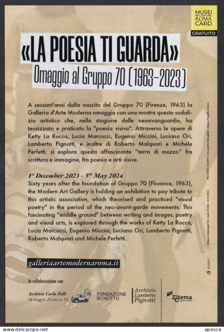 ITALIA - ROMA - GALLERIA D'ARTE MODERNA - LA POESIA TI GUARDA - OMAGGIO AL GRUPPO 70 (1963-2023) - PROMOCARD - I - Museen