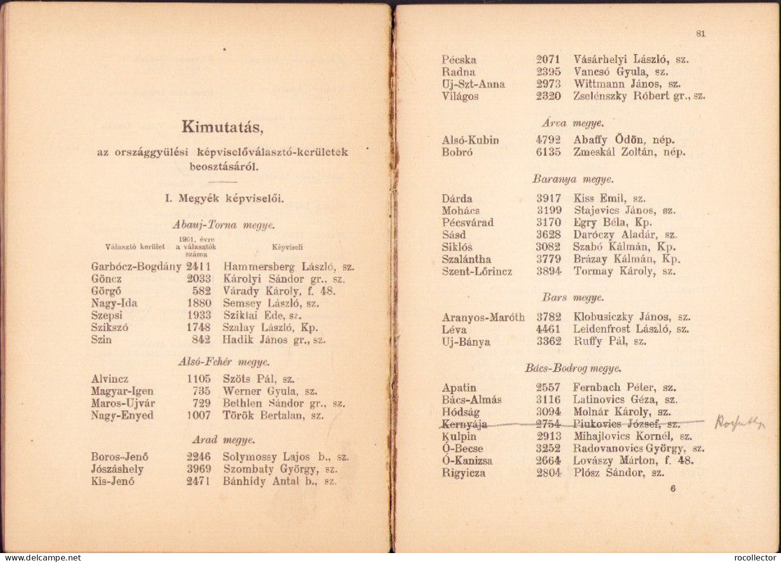 Az 1901-1906 Országgyülés képviselőinek sematizmusa, össeállitotta Tassy Károly 1903 688SPN