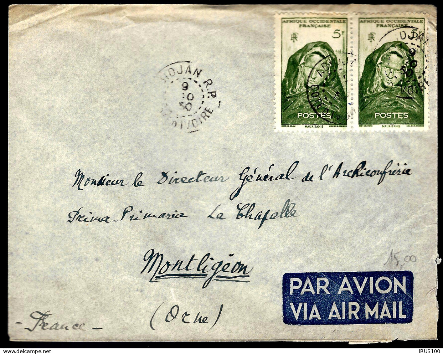 CÔTE D'IVOIRE - 1950 - POUR MONTLIGÉON - PAR AVION - Lettres & Documents