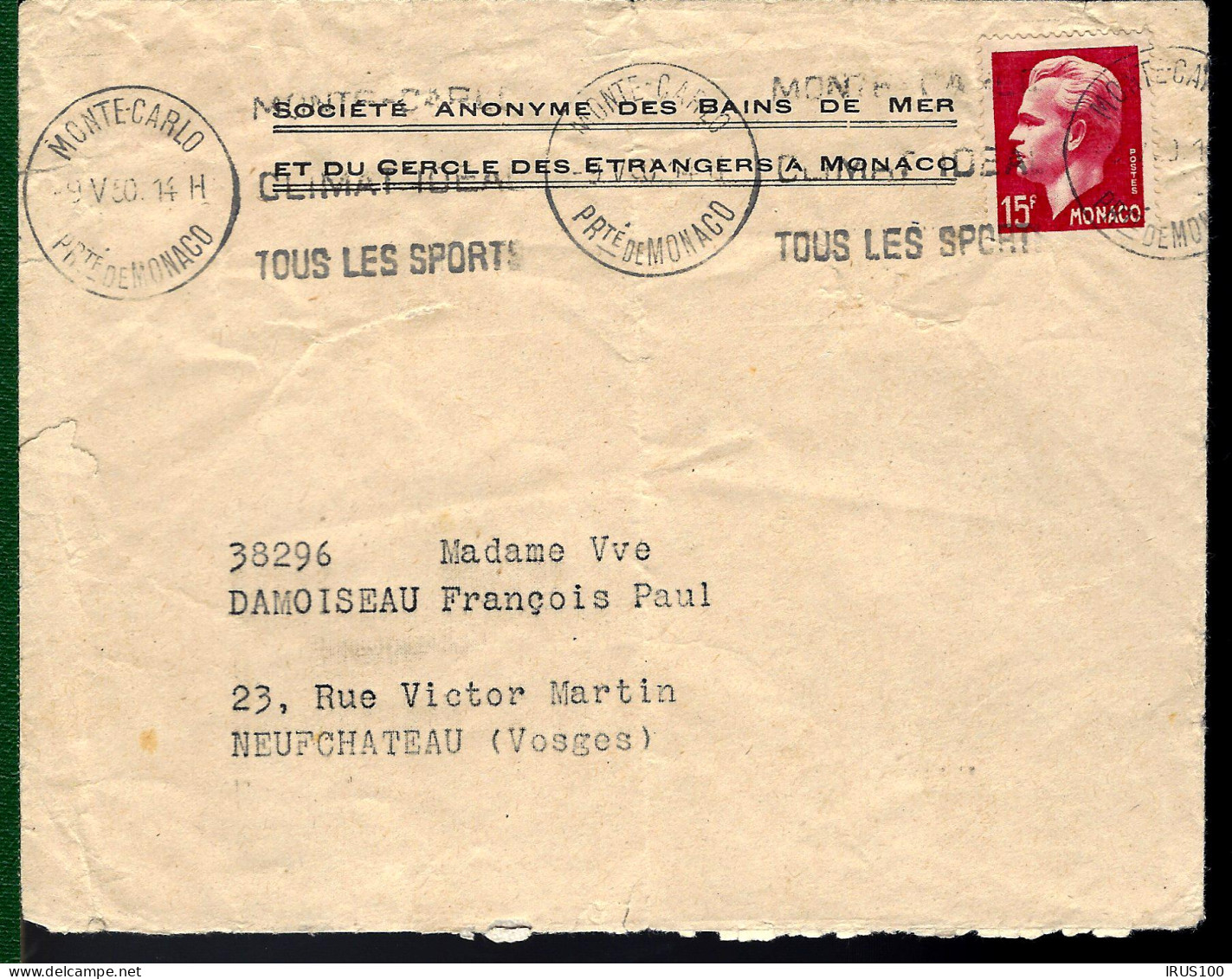 MONACO - 1980 - POUR NEUFCHÂTEAU -  - Postmarks